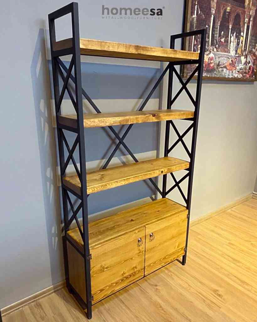 Dolaplı 4 Raflı Ahşap Kitaplık